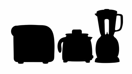 Fototapeta premium Silhouette depiction of kitchen appliances including a bread maker, juicer, and a blender displayed together