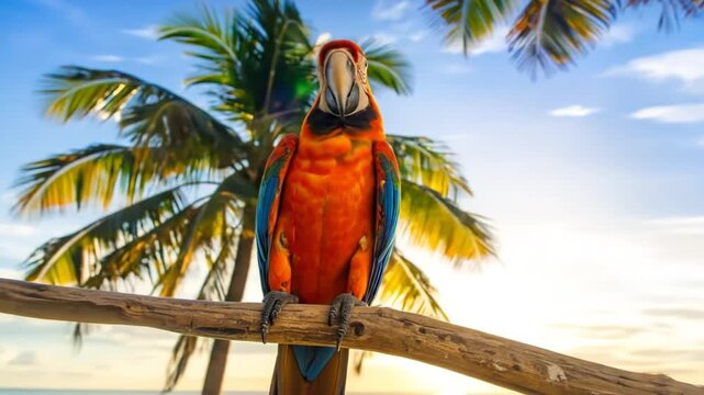 Colorful parrot tropical setting