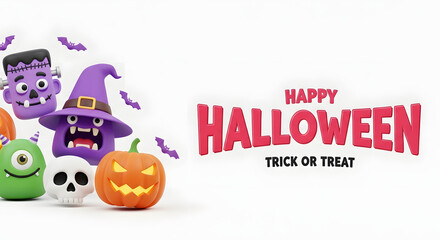 Spooky halloween characters and festive decorations for a fun celebration