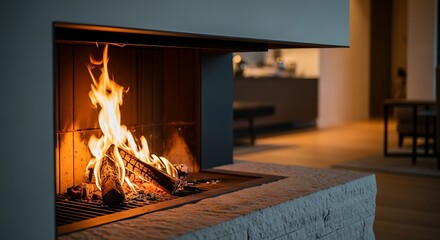 Modern Fireplace with Roaring Flames, Warmth, and Cozy Interior Ambiance.