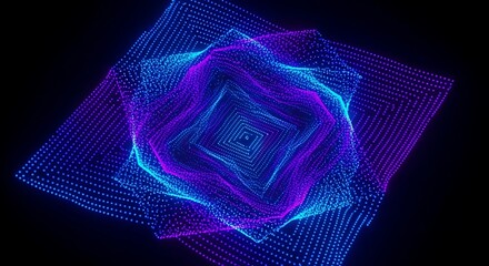 A mesmerizing, vibrant display of interconnected glowing points forming intricate, swirling shapes against a dark backdrop.