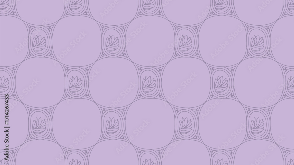 Poster a repeating pattern of circles and squares with floral designs on a light purple background surface 