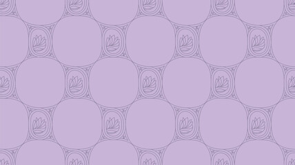A repeating pattern of circles and squares with floral designs on a light purple background surface area