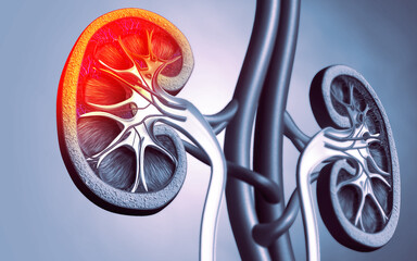 Human kidney cross section. 3d illustration