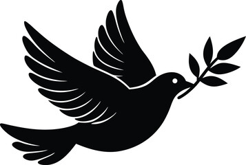  Christmas dove with olive branch silhouette vector illustration