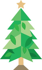 Minimalist Christmas tree made from recycled paper and green leaves vector
