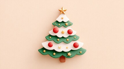 Decorative Christmas tree with ornaments and star on pastel background  