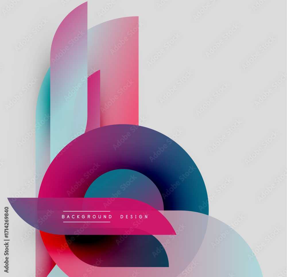 Poster abstract geometric shapes overlap, creating vibrant color gradients. modern design elements suggest 