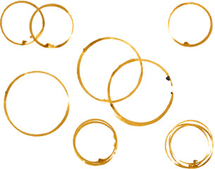 coffee cup stain rings on white background, isolated PNG	set 