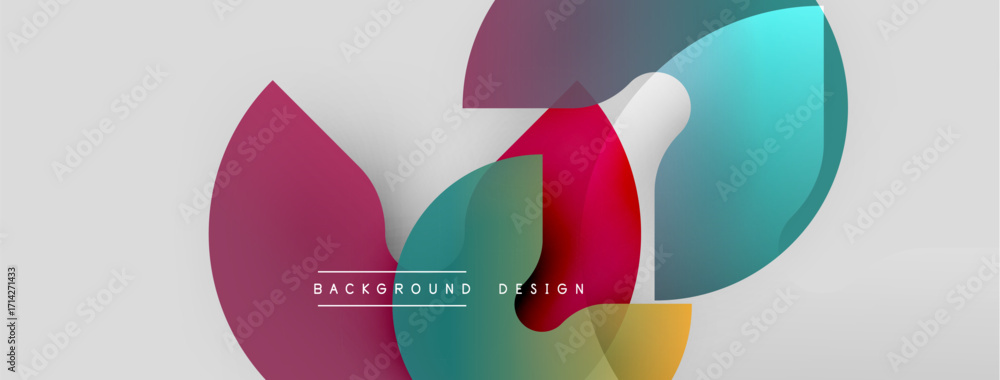 Poster abstract shapes overlap, creating vibrant color gradients. minimalist design with text background de