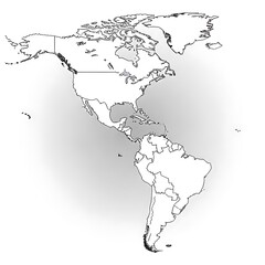 Fototapeta premium A detailed outline map of the Americas, showcasing the continent's borders and geographic features.
