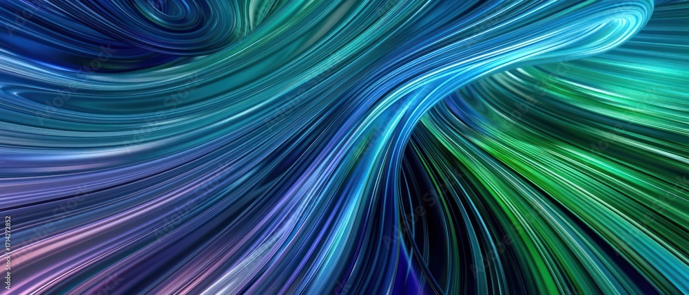 Wall mural blue purple and green colored curves form dynamic colorful swoosh background in 3d render with moder