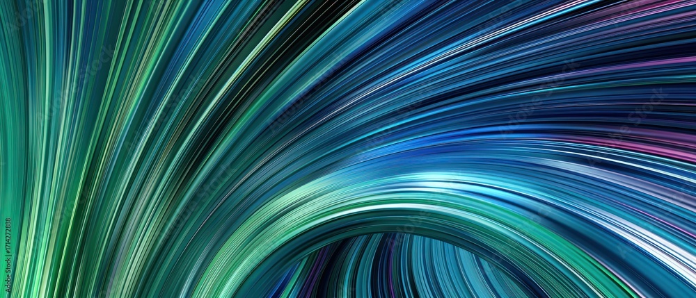 Wall mural blue purple and green colored curves form dynamic colorful swoosh background in 3d render with moder