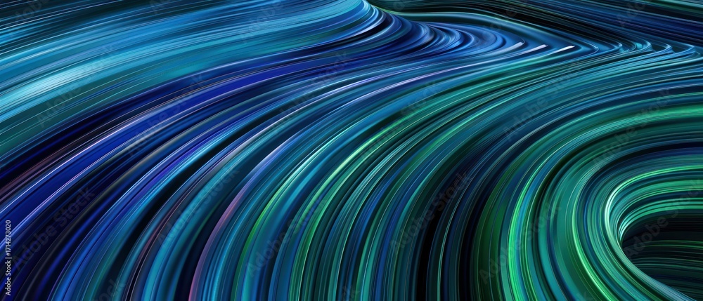 Wall mural green colored curves form colorful swoosh background. 3d render.