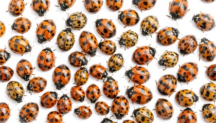 Many ladybugs on white background