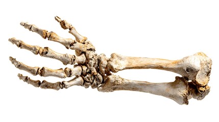 Fototapeta premium Skeleton arm waving slowly bones isolated on the white background 