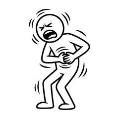 Fototapeta premium Vector illustration of a stick figure experiencing severe abdominal pain icon silhouette vector illustration white background