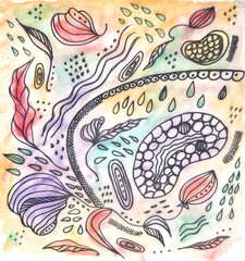 Modern floral abstract pattern. Abstract watercolor background with floral elements, hand-drawn