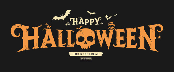 Happy Halloween text message, orange broken stone concept design banner background