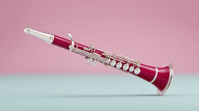 A pink instrument with a silver finish is displayed on a blue background