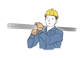 Vector. Carpenter building a house wearing a safety helmet