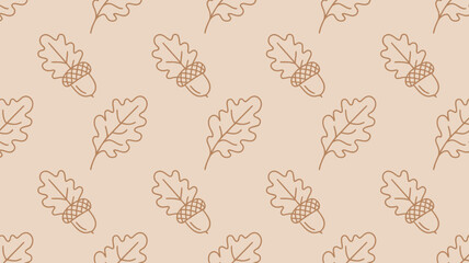 Seamless pattern featuring stylized oak leaves and acorns on a light beige background design element 100