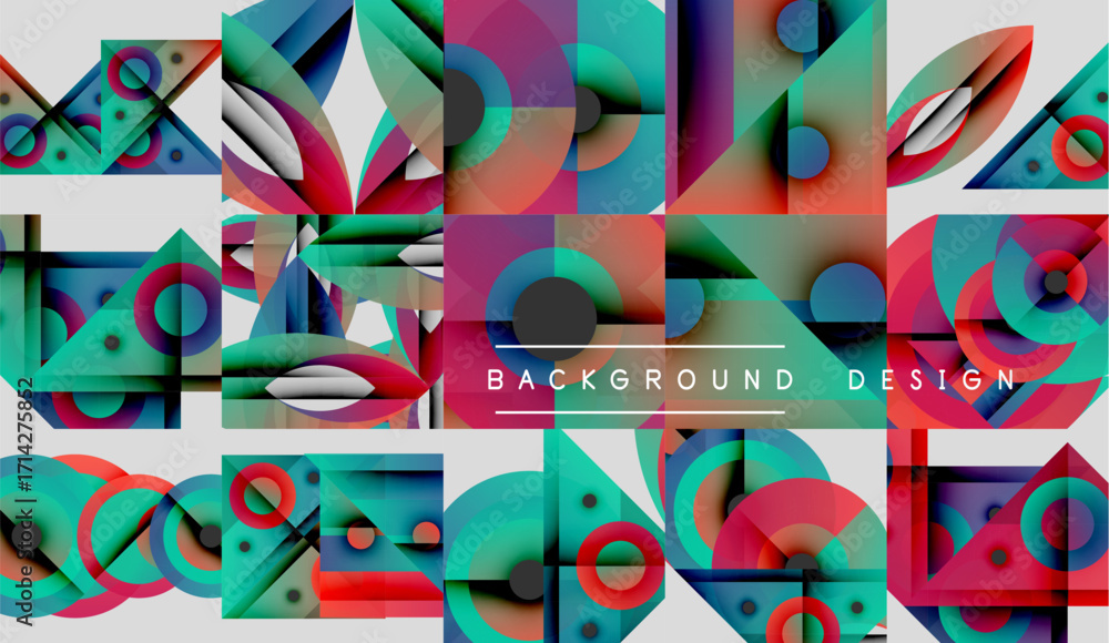 Aufkleber abstract geometric patterns, vibrant colors, modern design elements. squares, circles, triangles cre