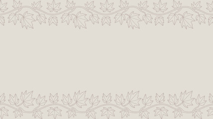 A light beige background with decorative borders of maple leaves and swirling vines at the top and bottom