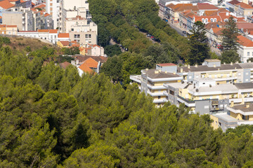 Aerial view of setubal, portugal, showcasing green urban landscape