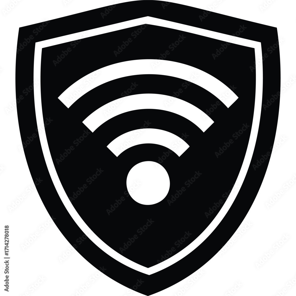 Poster secure wifi shield icon black and white vector graphic wireless internet security protection safe ne