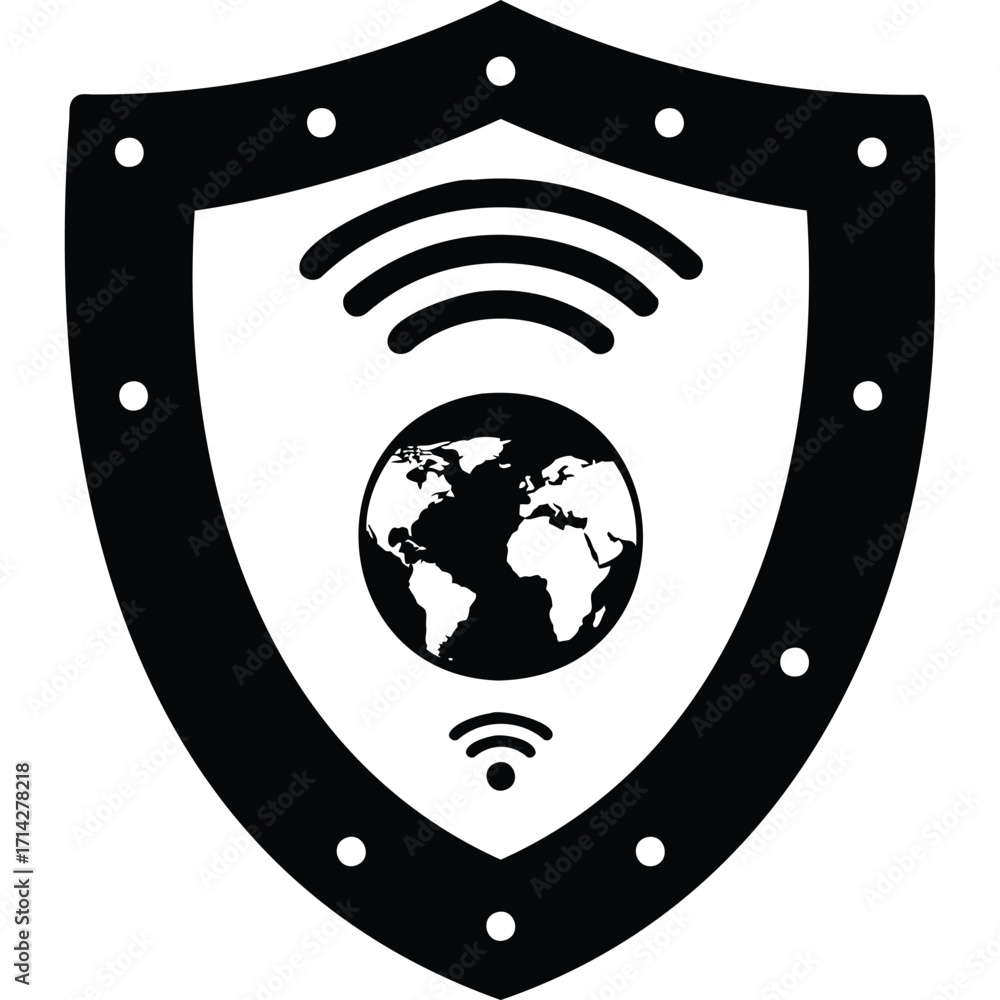 Poster global network security shield icon internet wifi wireless protection safety technology symbol graph