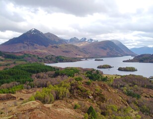 Panoramic view of a lake and mountains