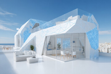 modern house roof adorned with ar energy metrics for solar power illustrating ecofriendly features