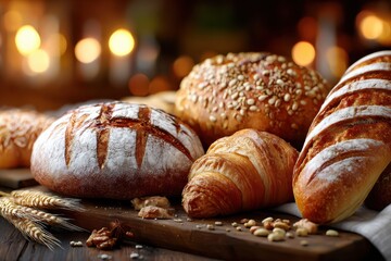 Assortment of fresh baked bread and croissant