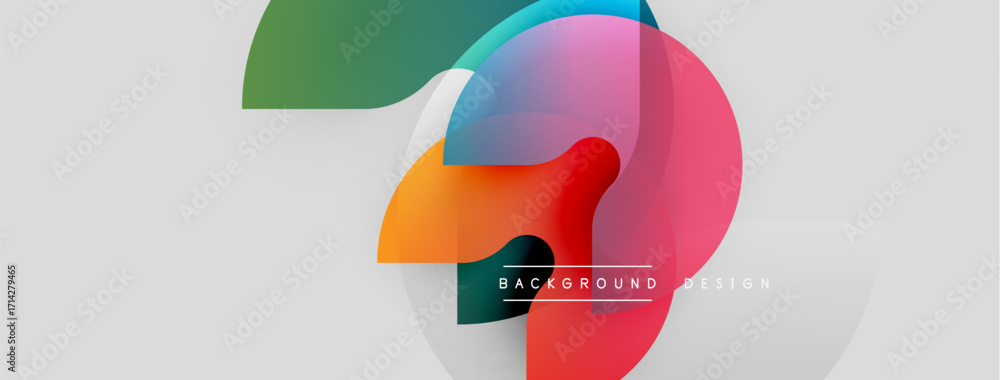 Poster abstract colorful overlapping circles create dynamic visual. light gray background provides clean co