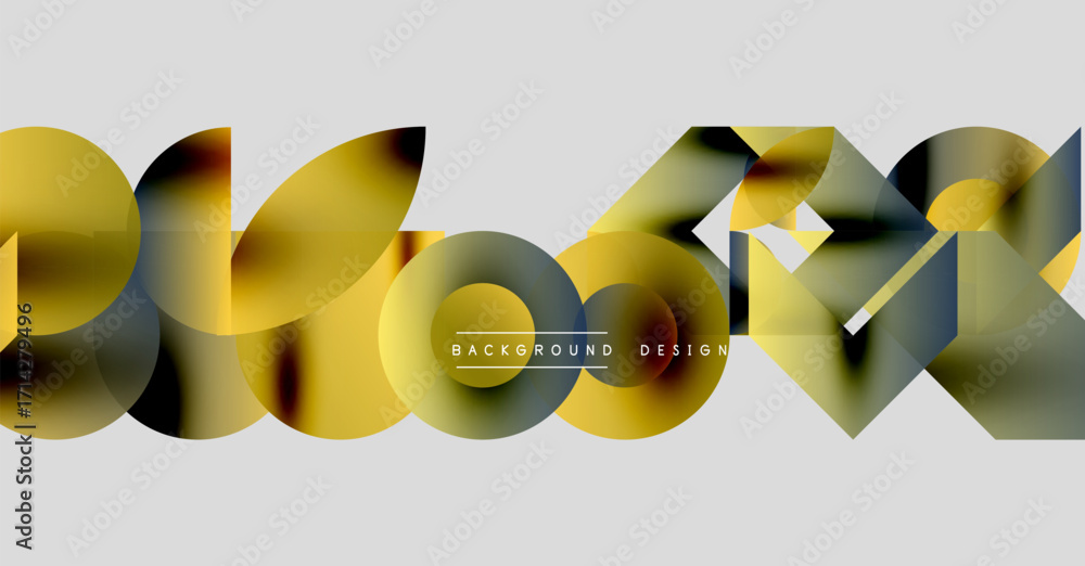 Poster abstract colorful shapes overlap creating dynamic visual effect. gradient hues blend, forming modern
