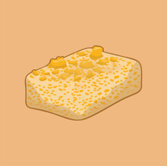 Illustration of frozen sweet food similar to ice cream with various toppings nuts strawberries