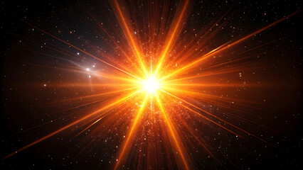 Bright orange starburst explosion radiating light outwards in a dark starry sky