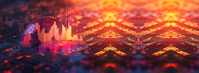 a recession or an economic downturn, focusing on a global recession, with a red graph and a globe. economic downturn red chart. financial stress abstract art