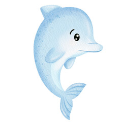 Watercolor Cute dolphin. Under the sea.