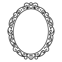 Elegant Decorative oval Frame Vintage Ornate Black Frame with White Border. Vintage Frame.