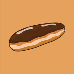 Illustration of italian food eclair made from bread and with chocolate topping