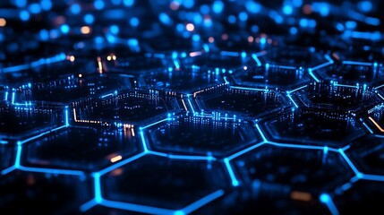 Obraz premium Abstract digital hexagon network glowing blue