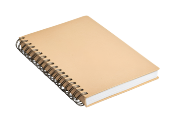 Brown spiral bound notebook isolated on transparent background