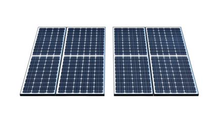 Two solar panels arranged side by side isolated on transparent background