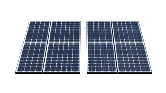 Two solar panels arranged side by side isolated on transparent background