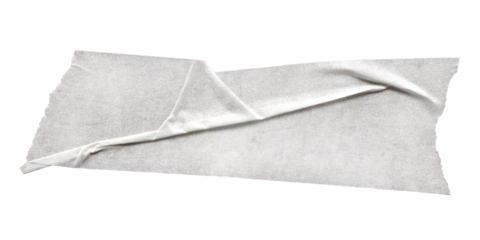 Crumpled White Torn Tape Scrap. Wrinkled vintage texture with folded edges and rough surface. Isolated ripped paper element for collage, scrapbooking and creative overlay design