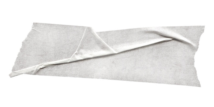 Crumpled White Torn Tape Scrap. Wrinkled vintage texture with folded edges and rough surface. Isolated ripped paper element for collage, scrapbooking and creative overlay design