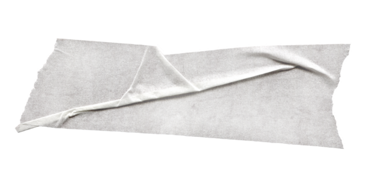 Crumpled White Torn Tape Scrap. Wrinkled vintage texture with folded edges and rough surface. Isolated ripped paper element for collage, scrapbooking and creative overlay design