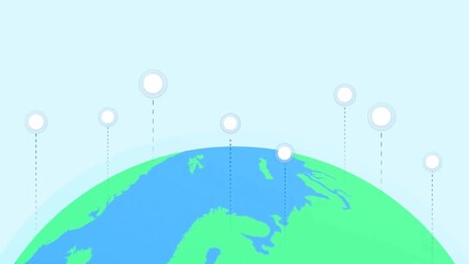 Animated earth globe showing network points connected worldwide for global communication and internet system. - Powered by Adobe